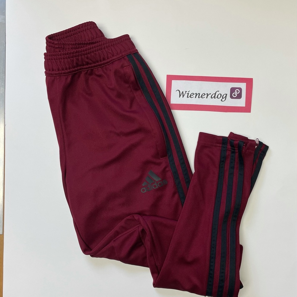 Maroon Adidas tapered joggers pants EUC